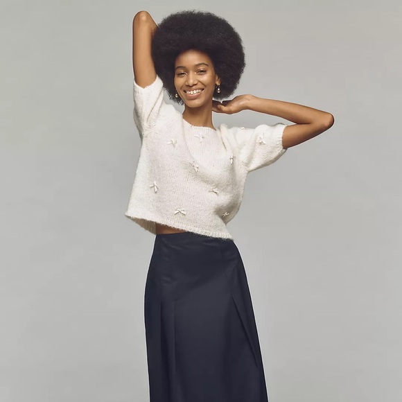 NWOT FRNCH x Anthropologie 3D Bow Short-Sleeve Sweater Size S Z439